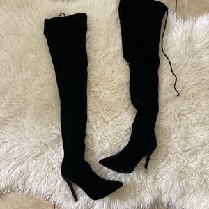 Velvet thigh high boots